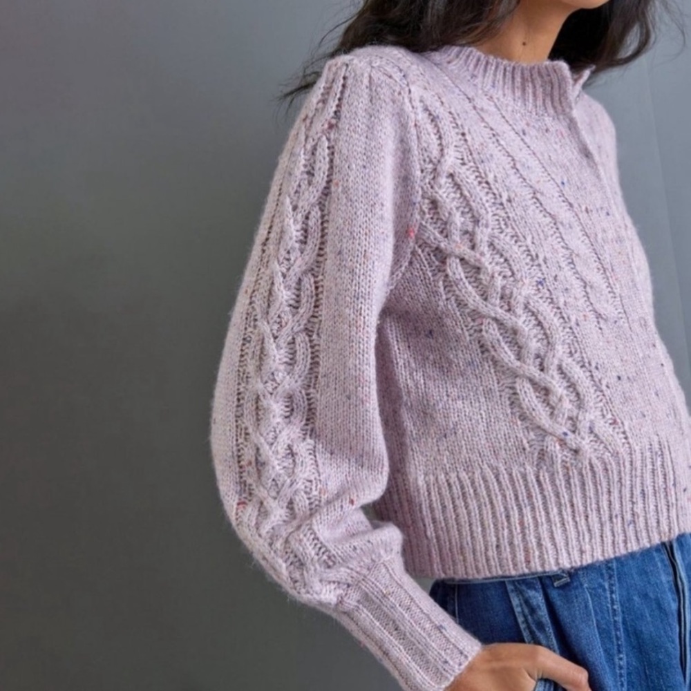 Anthropologie Maeve Hera Speckled Cable Cropped Cardigan Lilac Size Small
